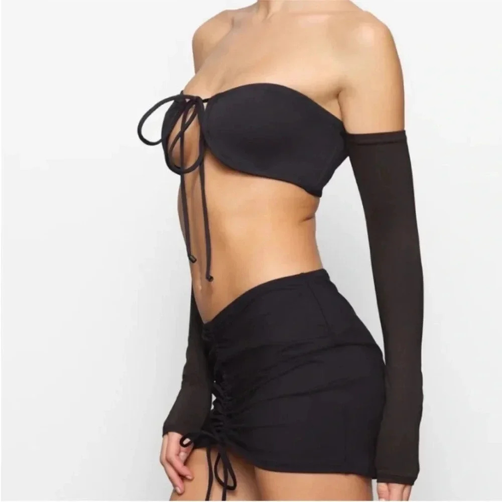 Skims recycled swim long sleeve bikini top in onyx
